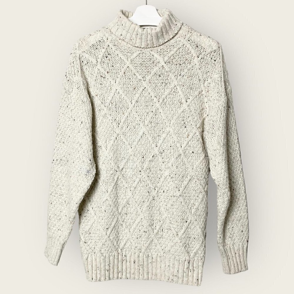 Vintage Oversized Mixed Knit Relaxed Fit Wool Cotton Blend Turtleneck Sweater